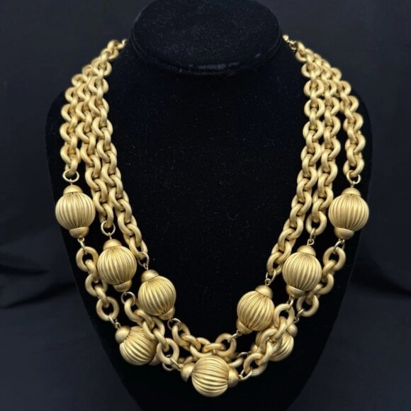 Vintage Givenchy Gold Tone 3-Strand Statement Necklace Signed 1980s 90s - Picture 1 of 12